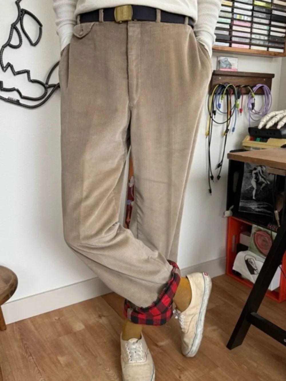 Vintage 70s 80s Tan Corduroy Flannel Lined Trousers ~ 36 X 31.5